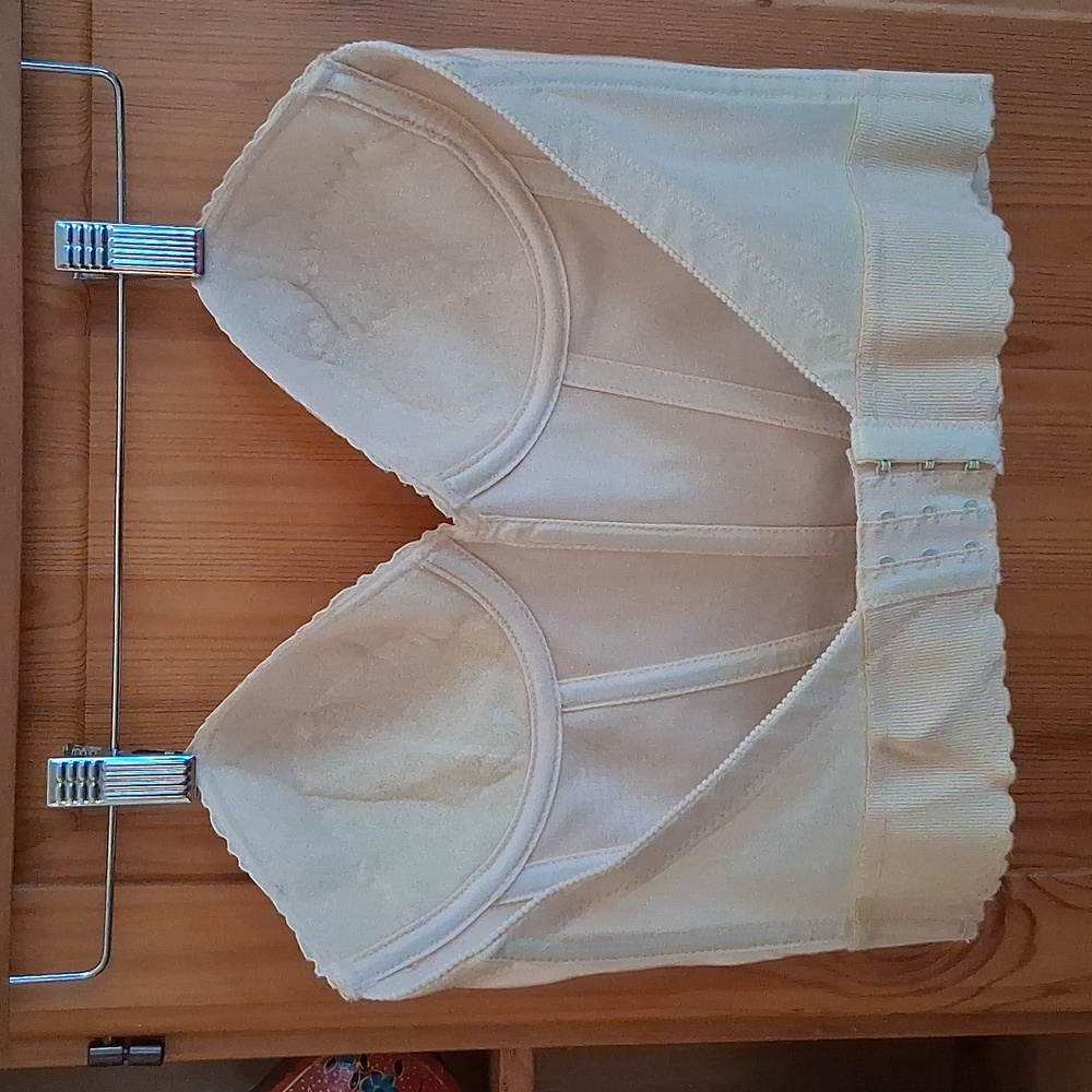 Vintage Carnival Cream Lace Trim Bodycon Strapless Push Up Corset Bustier 36B - Picture 9 of 10